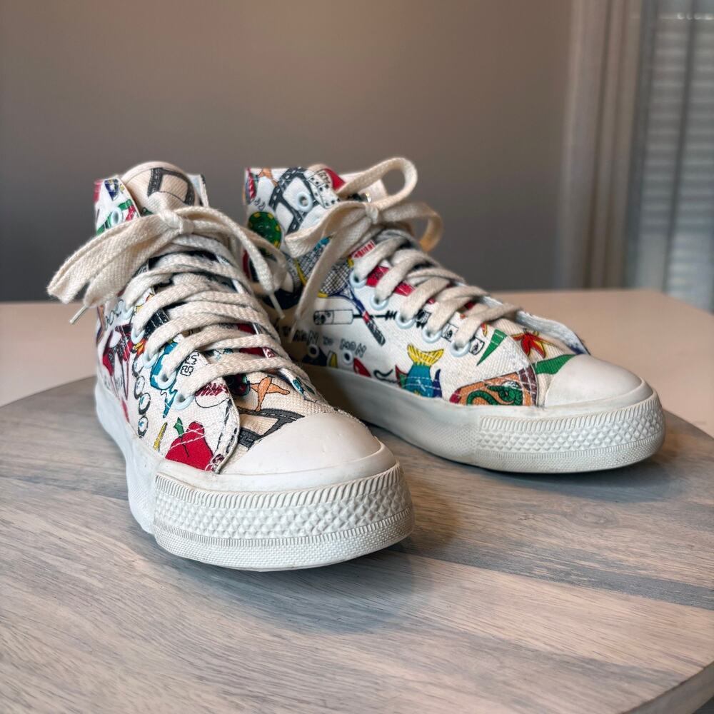 Vintage Nicole Miller Graphic Pop Art Y2K High Top Sneakers Canvas Women's 6.5